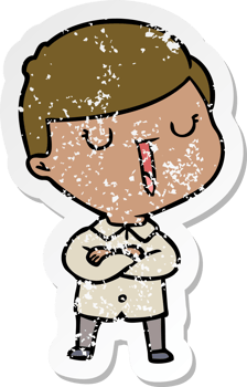distressed sticker of a cartoon happy boy png