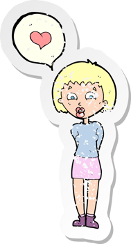 retro distressed sticker of a cartoon woman in love png