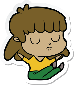 sticker of a cartoon indifferent woman sitting png