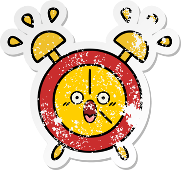 distressed sticker of a cute cartoon alarm clock png