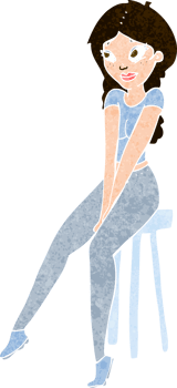 cartoon pretty girl on stool png