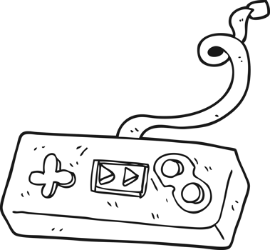 hand drawn black and white cartoon game controller png