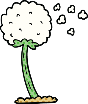 comic book style cartoon dandelion blowing in wind png