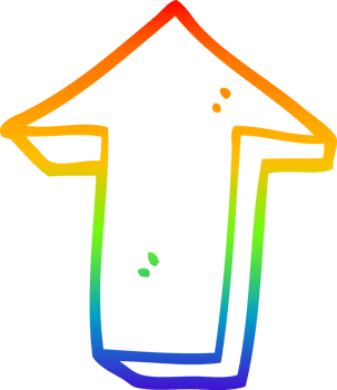 rainbow gradient line drawing of a cartoon arrow pointing direction png