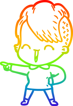 rainbow gradient line drawing of a cartoon happy hipster girl png