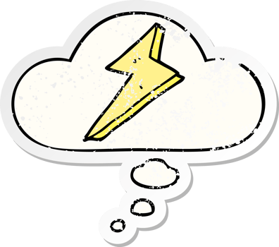cartoon lightning with thought bubble as a distressed worn sticker png