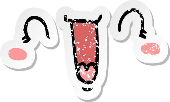 distressed sticker of a happy cartoon face png
