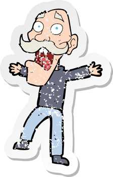 retro distressed sticker of a cartoon shocked old man drawing png