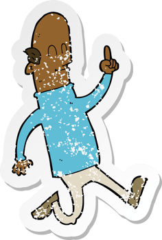 retro distressed sticker of a cartoon bald man with idea png