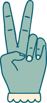 Retro Tattoo Style peace symbol two finger hand gesture png