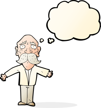 cartoon disappointed old man with thought bubble png