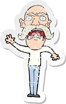 retro distressed sticker of a cartoon angry old man drawing png