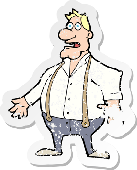 retro distressed sticker of a cartoon shocked man drawing png