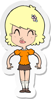 sticker of a cartoon happy pretty woman png