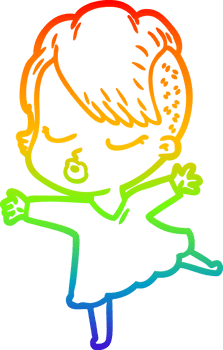 rainbow gradient line drawing of a cartoon pretty hipster girl png