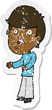 retro distressed sticker of a cartoon shocked man png