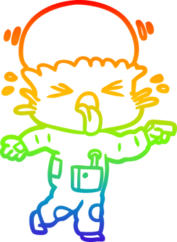 rainbow gradient line drawing of a weird cartoon alien pointing png
