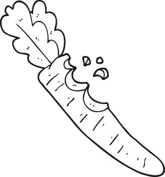 hand drawn black and white cartoon bitten carrot png