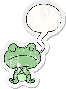 cartoon frog waiting patiently with speech bubble distressed distressed old sticker png