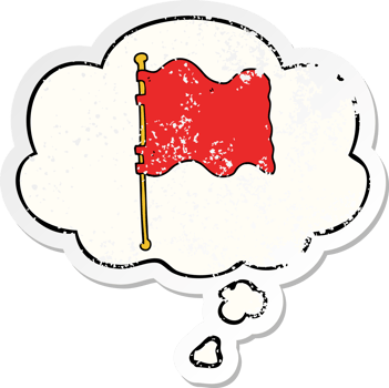 cartoon flag with thought bubble as a distressed worn sticker png