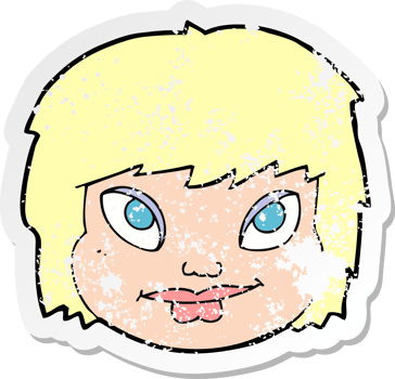 retro distressed sticker of a cartoon female face drawing png