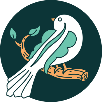 iconic tattoo style image of a bird on a branch png