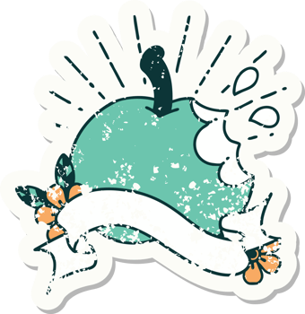 worn old sticker of a tattoo style bitten apple png