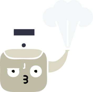 flat color retro cartoon of a steaming kettle png