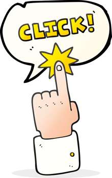 hand drawn speech bubble cartoon click sign with finger png