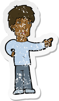 retro distressed sticker of a cartoon pointing man png