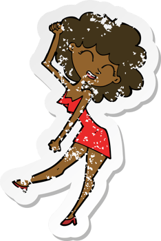 retro distressed sticker of a cartoon dancing woman png