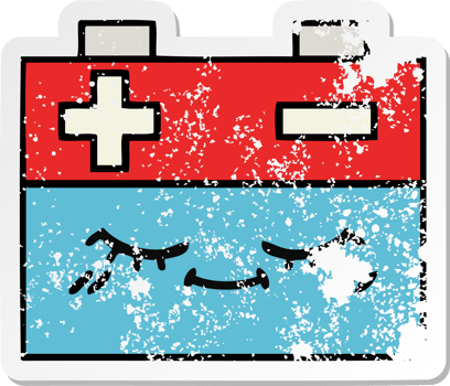 distressed sticker of a cute cartoon car battery png