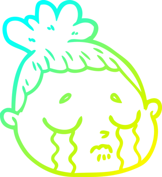 cold gradient line drawing of a cartoon female face png