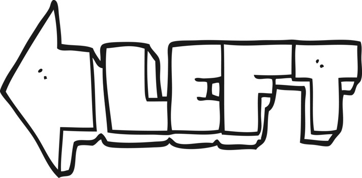 hand drawn black and white cartoon left symbol png