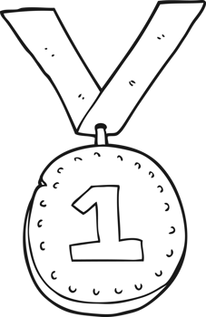 hand drawn black and white cartoon first place medal png