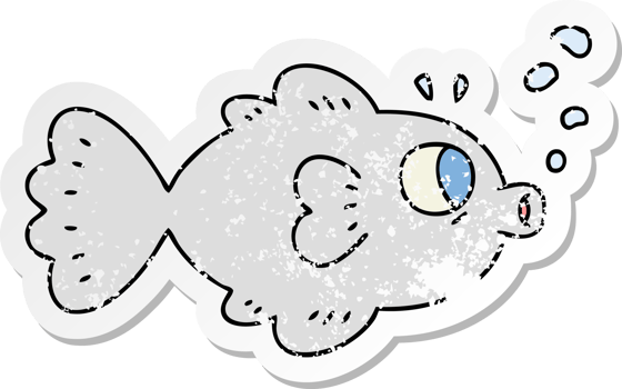 distressed sticker of a quirky hand drawn cartoon fish png