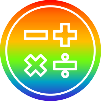 math with rainbow gradient finishs circular icon with rainbow gradient finish png
