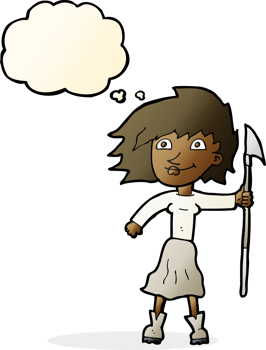 cartoon woman with spear with thought bubble png