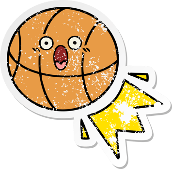 distressed sticker of a cute cartoon basketball png