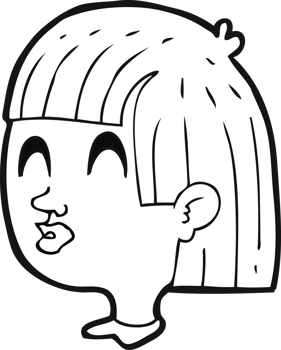 hand drawn black and white cartoon female face png