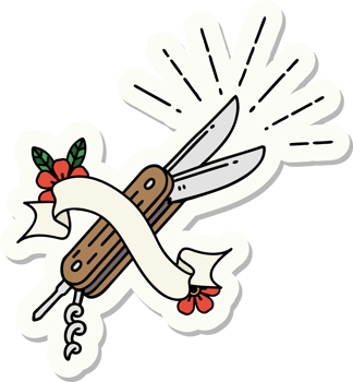 sticker of a tattoo style folding knife png