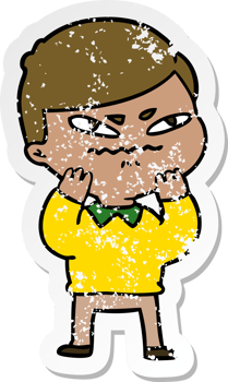 distressed sticker of a cartoon angry man png