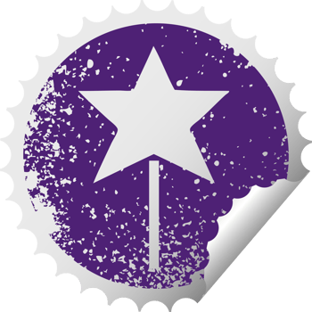 distressed circular peeling sticker symbol of a star wand png
