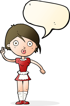 cartoon waitress making hand gesture with speech bubble png