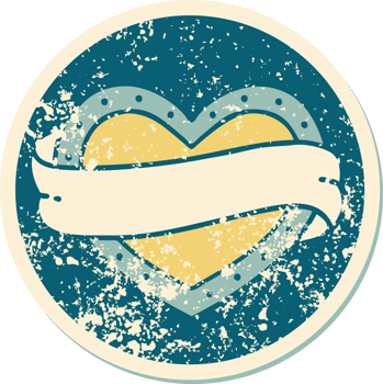 iconic distressed sticker tattoo style image of a heart and banner png