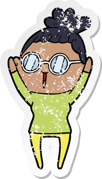 distressed sticker of a cartoon woman wearing spectacles png