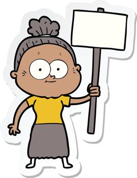 sticker of a cartoon happy old woman png