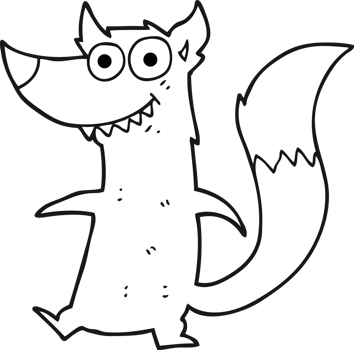 hand drawn black and white cartoon little wolf png