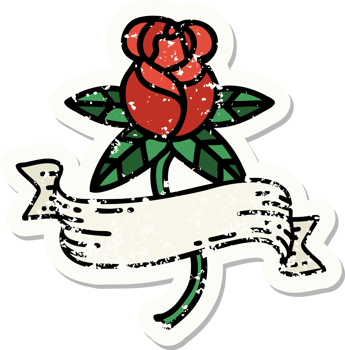 distressed sticker tattoo in traditional style of a rose and banner png