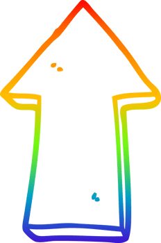 rainbow gradient line drawing of a cartoon arrow png